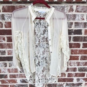 Sheer, cream lace blouse
